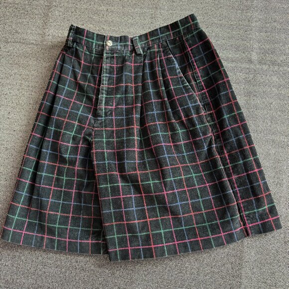 Corduroy Vintage Shorts Wide Leg 28W Plaid - Picture 5 of 13